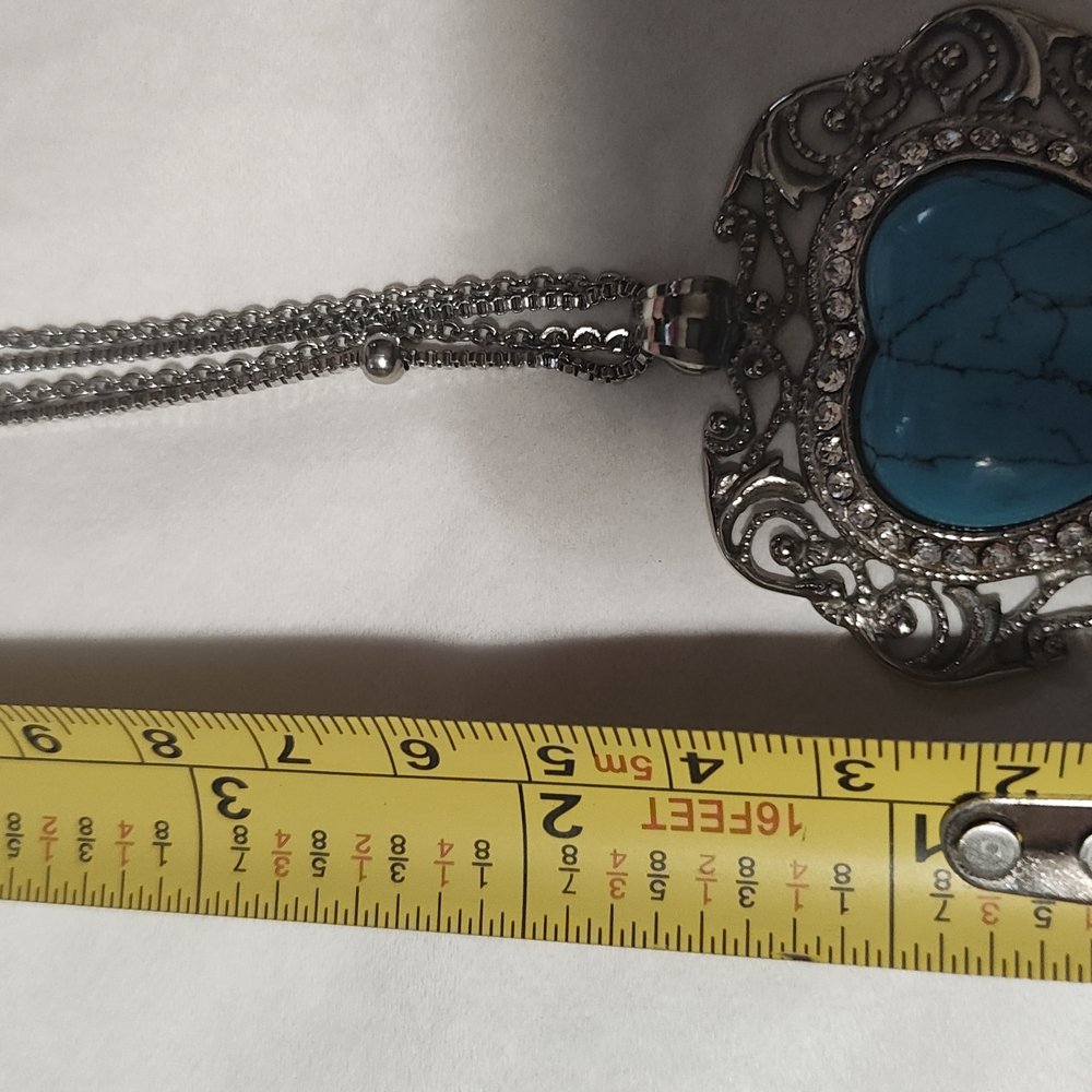 Blue Stone Silver Necklace with Ornate Design - Picture 7 of 12